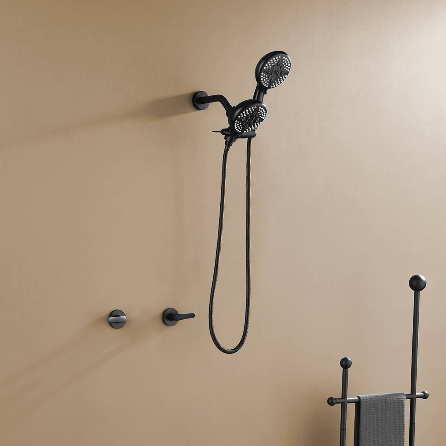Alt View 2. Boyel Living - Matte Black Shower Set with Dual Handles and 5 Function ABS Dual Shower Heads - Matte Black.