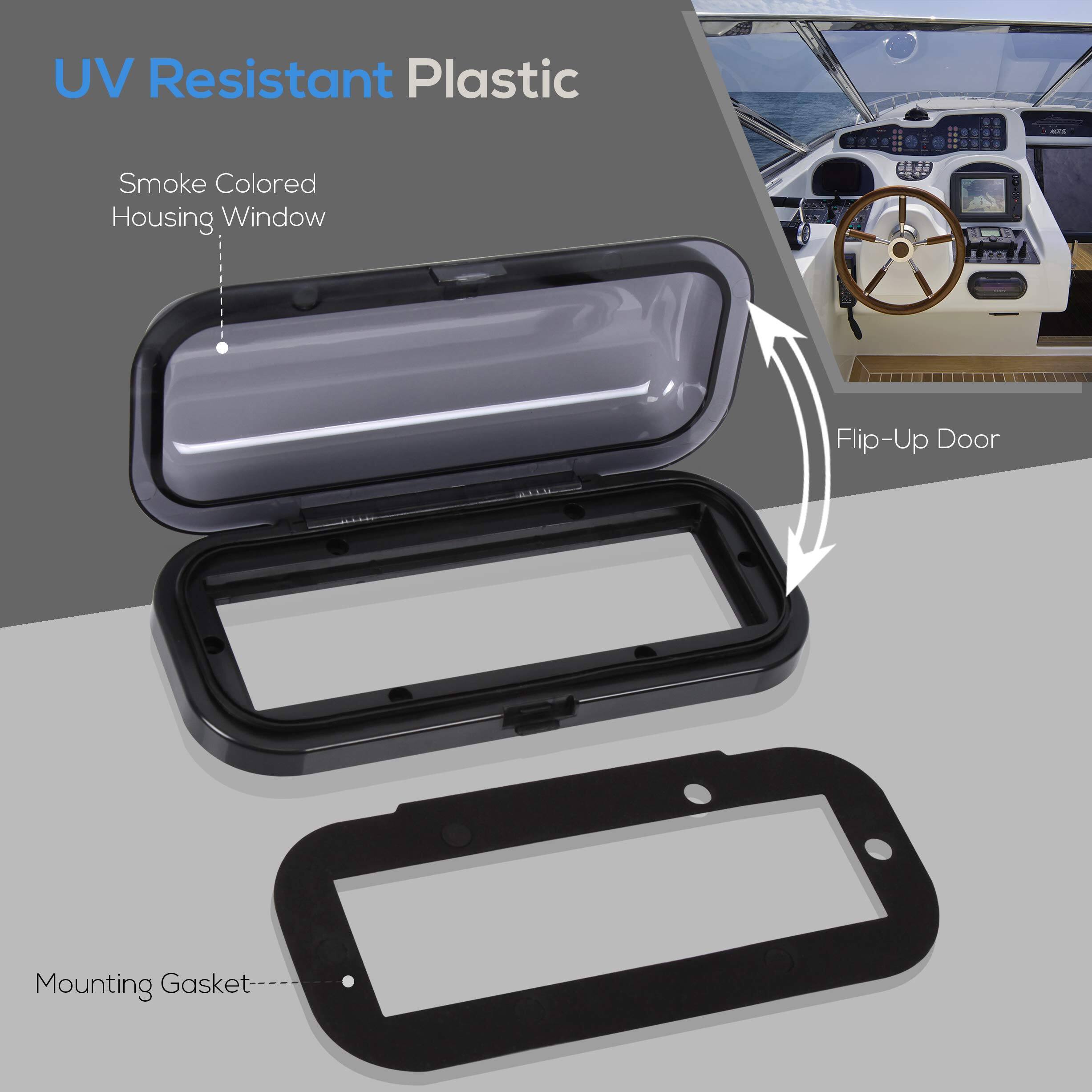 UV Resistant Plastic  
Smoke Colored Housing Window  
Flip-Up Door  
Mounting Gasket