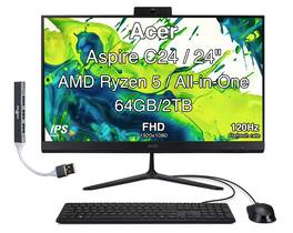 Acer - Upgraded - Aspire C24 All-in-One 23.8 FHD (AMD Ryzen 5 7430U, 64GB DDR4, 2TB PCIe SSD, AMD Radeon, Win 11 Pro) w/USB Hub - Black
