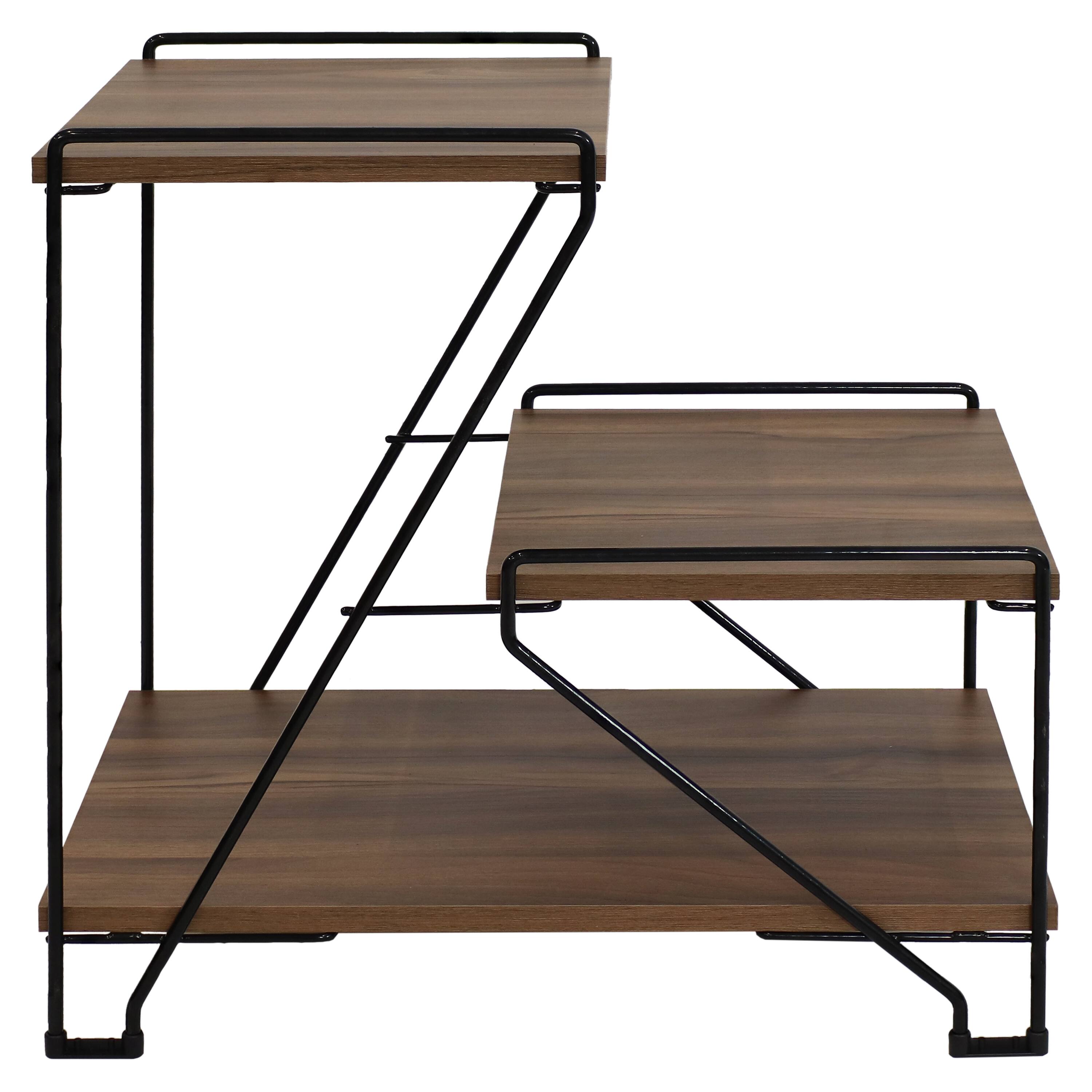 Alt View 9. Sunnydaze - Indoor 3-Tiered Wire Accent Table with Faux Woodgrain Tabletops - Brown.