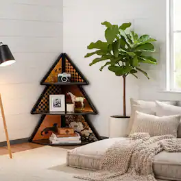 VIVZONE - 3-Tier Tree Shaped Corner Shelf Retro Cabinet - Multicolor