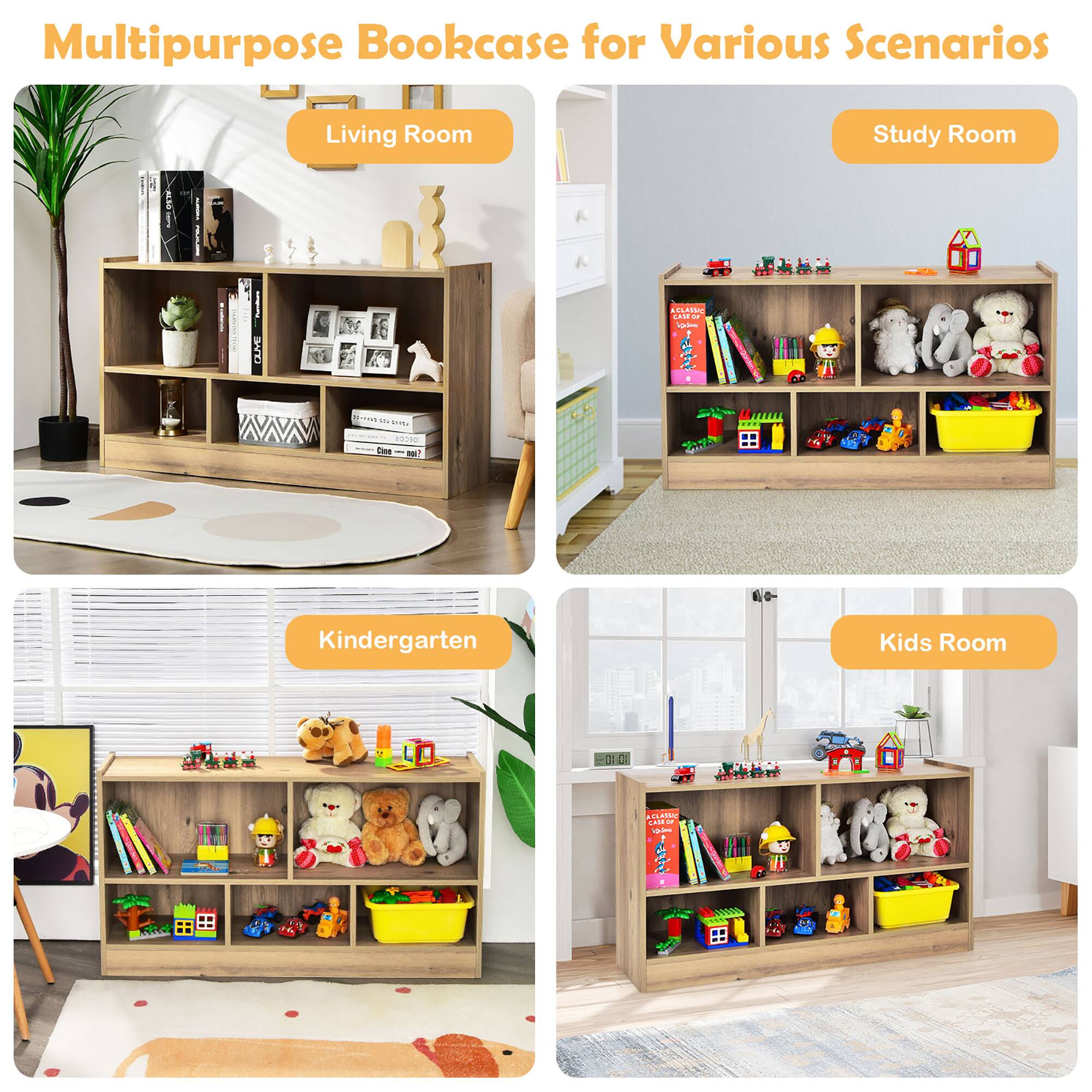 Multipurpose Bookcase for Various Scenarios: Living Room, Study Room, Kindergarten, and Kids Room.