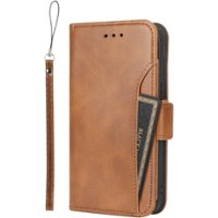 SaharaCase - Genuine Leather Folio Wallet Case for Apple iPhone 15 Pro - Brown - Front_Zoom