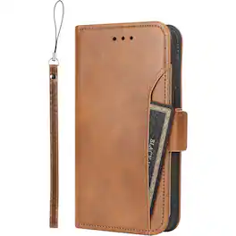 SaharaCase - Genuine Leather Folio Wallet Case for Apple iPhone 15 Pro - Brown