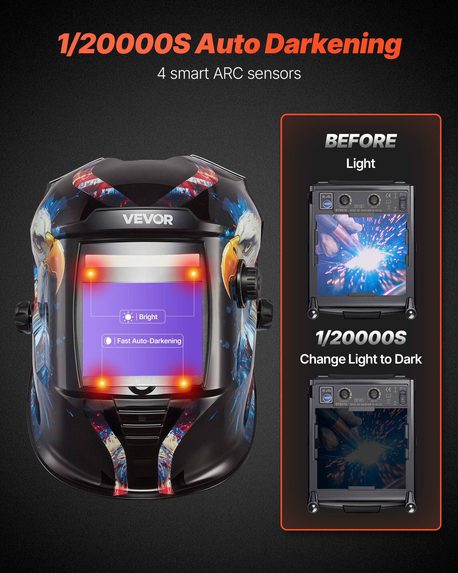 1/20000S Auto Darkening  
4 smart ARC sensors  

BEFORE  
Light  

1/20000S  
Change Light to Dark  

VEVOR  

Bright  
Fast Auto-Darkening  

CE  
MAT  
eur  

DYROTE  
MADE IN CHINA  
MADE IN CHINA  
MADE IN CHINA  
MADE IN CHINA  
MADE IN CHINA  
MADE IN CHINA  
MADE IN CHINA  
MADE IN CHINA  
MADE IN CHINA  
MADE IN CHINA  
MADE IN CHINA  
MADE IN CHINA  
MADE IN CHINA  
MADE IN CHINA  
MADE IN CHINA  
MADE IN CHINA  
MADE IN CHINA  
MADE IN CHINA  
MADE IN CHINA  
MADE IN CHINA  
MADE IN CHINA  
MADE IN CHINA  
MADE IN CHINA  
MADE IN CHINA  
MADE IN CHINA  
MADE IN CHINA  
MADE IN CHINA  
MADE IN CHINA  
MADE IN CHINA  
MADE IN CHINA  
MADE IN CHINA  
MADE IN CHINA  
MADE IN CHINA  
