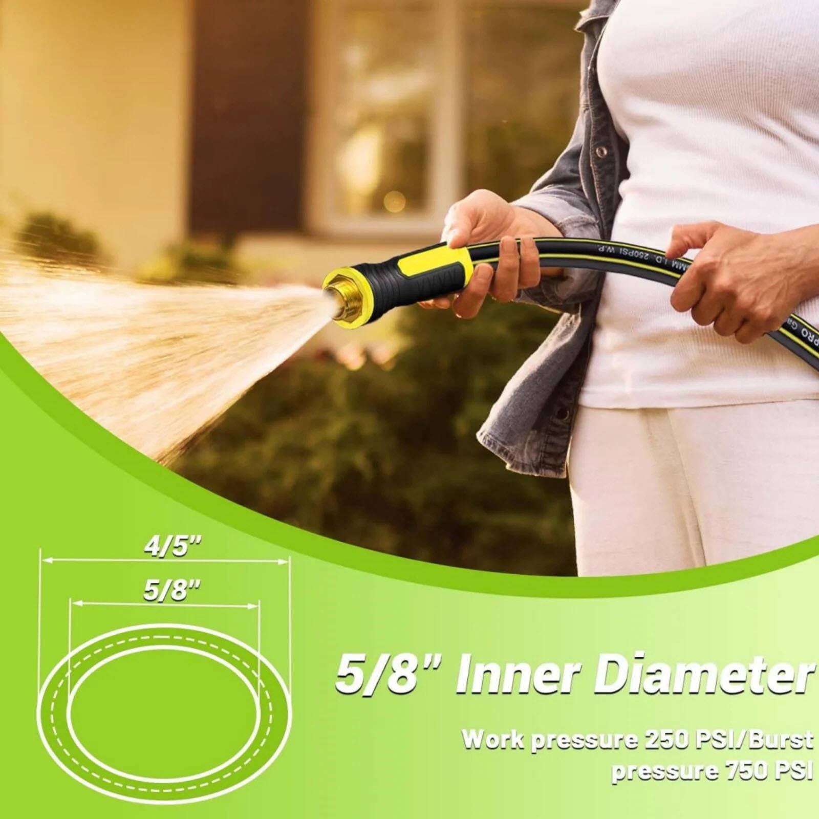 5/8" Inner Diameter  
Work pressure 250 PSI / Burst pressure 750 PSI