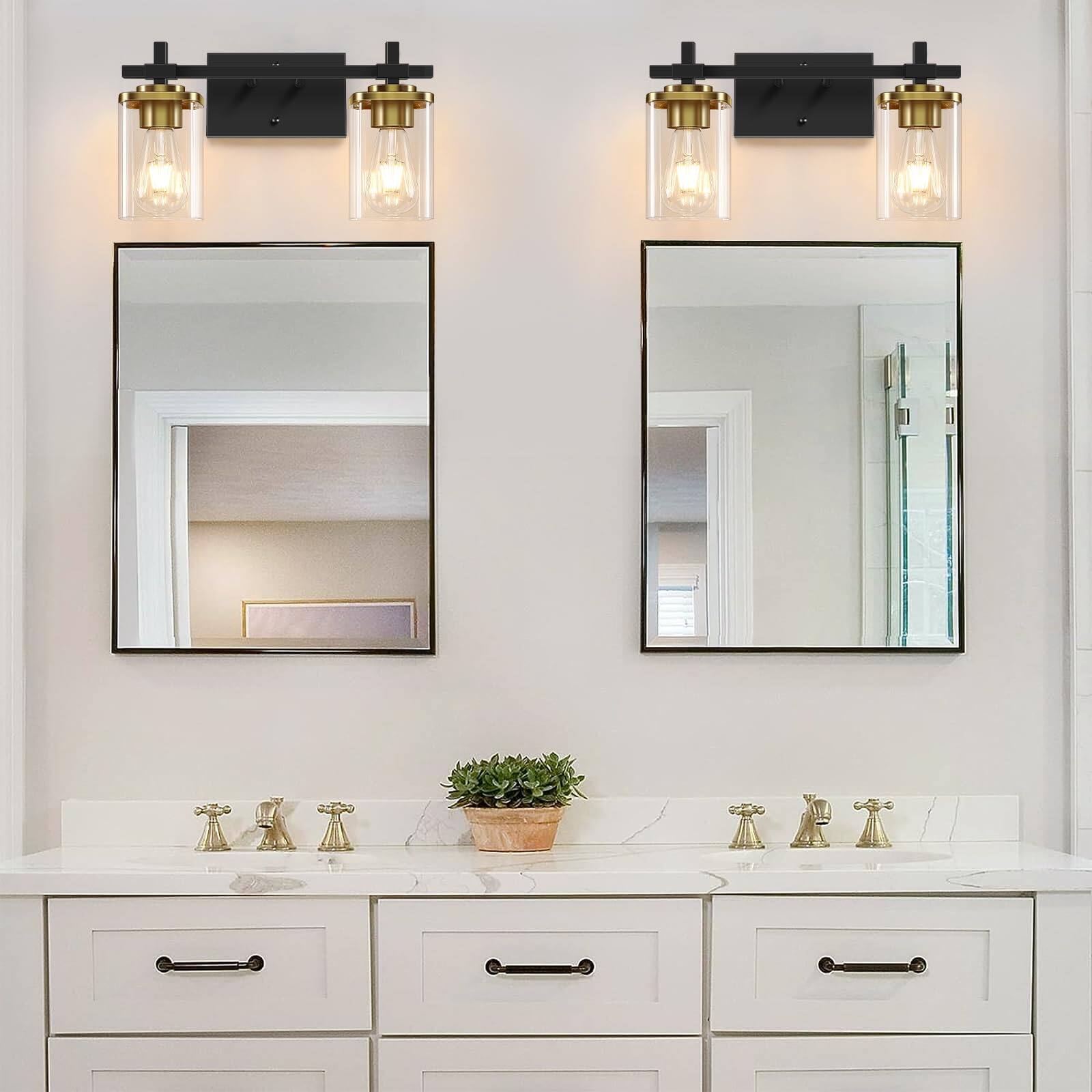 Alt View 1. Dazzling Pops - s And Bathroom Light Over Mirror With Square Glass Shade Metal Base Wall Vanity Lights For Bedroom Stairs L - Black 4-Lights.