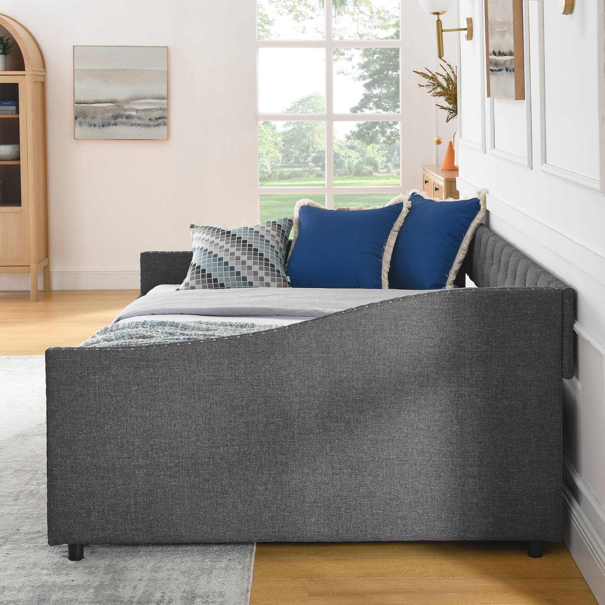 Alt View 9. Tiramisubest - Full Size Daybed with Drawers Upholstered Tufted Sofa Bed, (80.5''x55.5''x27.5'') - DARK GREY.