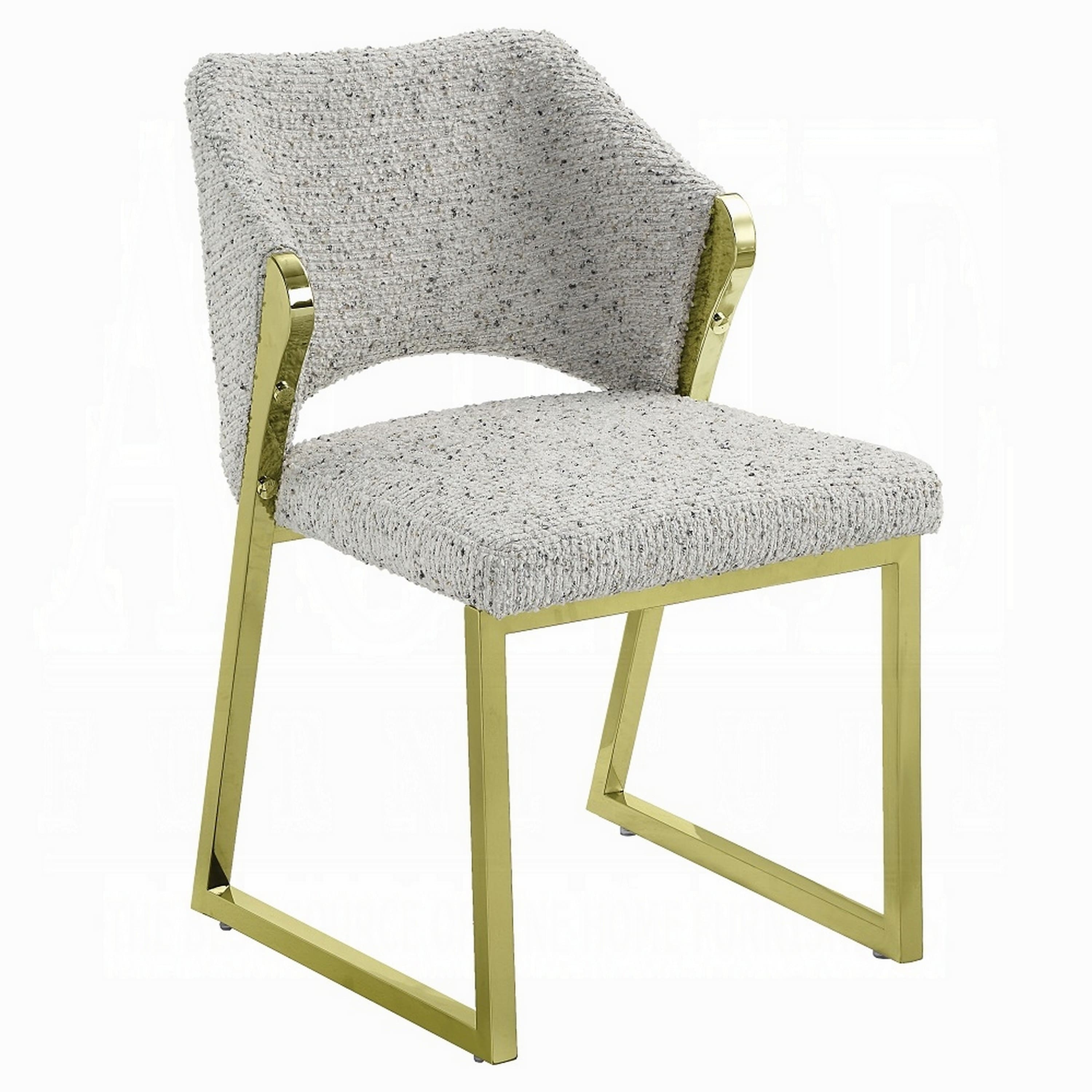 Manhattan Lane - Side Dining Chair, Gold Stainless Steel, Gray Soft Teddy Sherpa - Gold, Gray