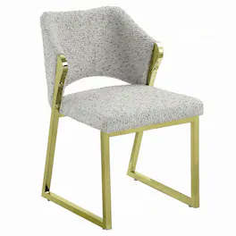 Manhattan Lane - Side Dining Chair, Gold Stainless Steel, Gray Soft Teddy Sherpa - Gold, Gray