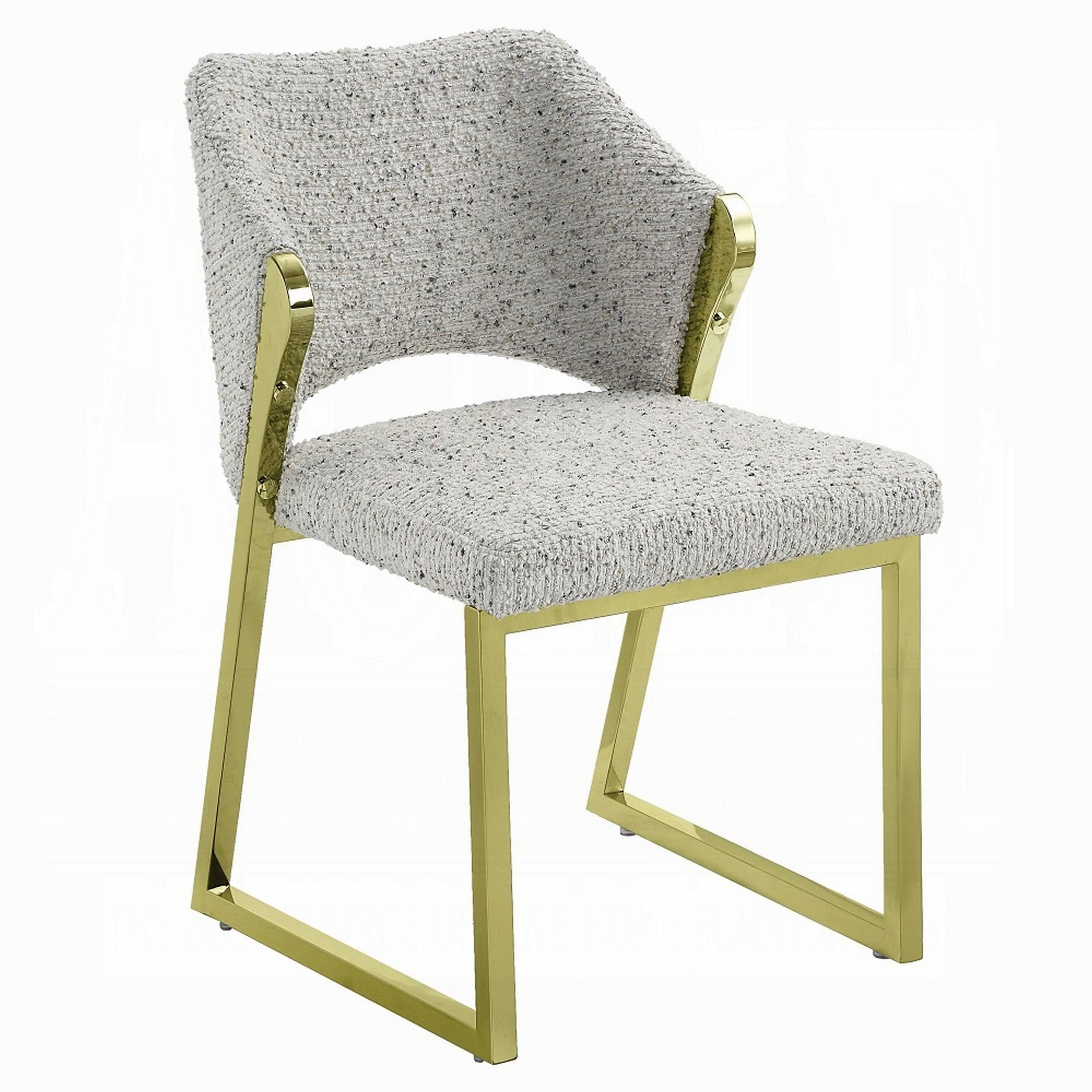Front. Manhattan Lane - Side Dining Chair, Gold Stainless Steel, Gray Soft Teddy Sherpa - Gold, Gray.