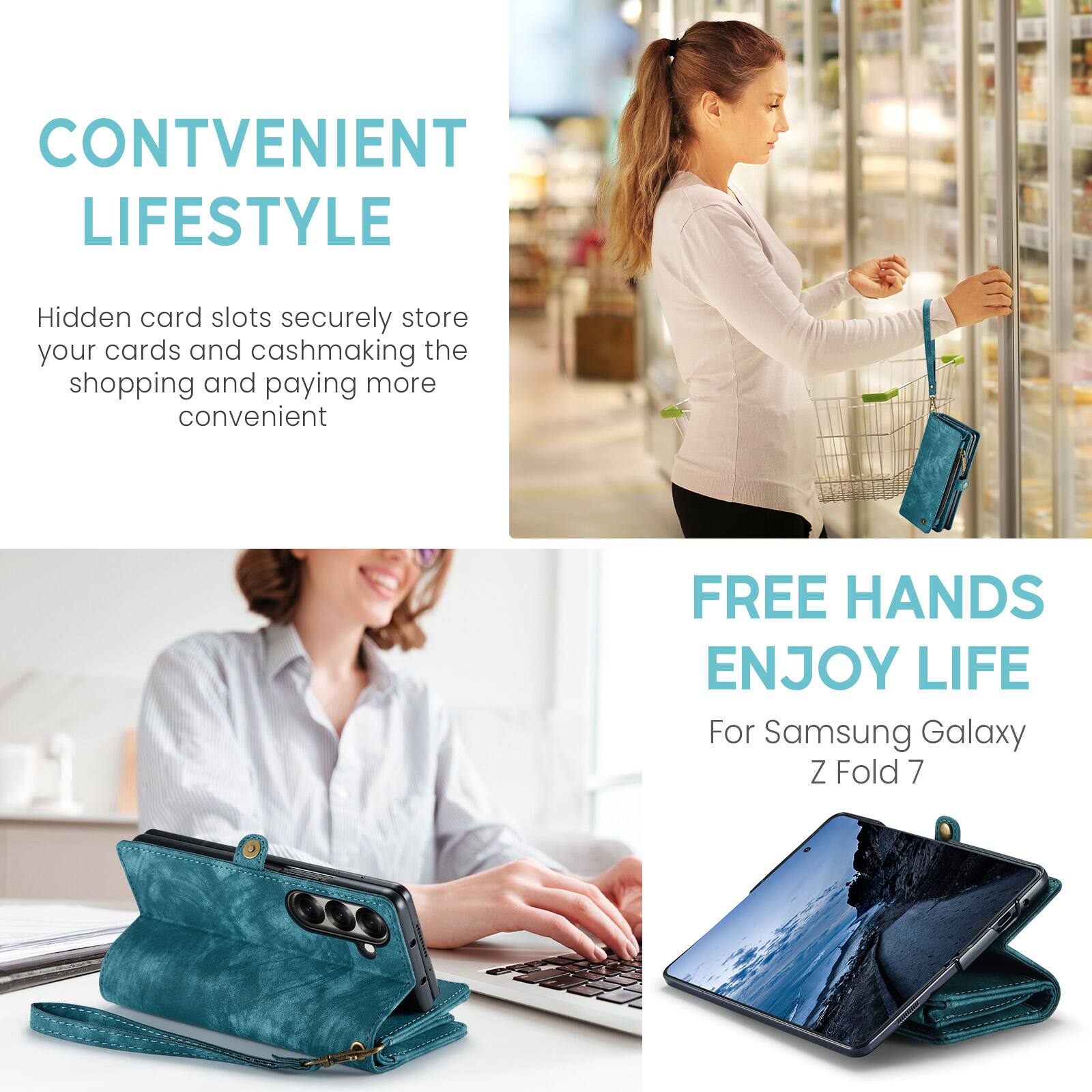CONVENIENT LIFESTYLE  
Hidden card slots securely store your cards and cash, making the shopping and paying more convenient  

FREE HANDS ENJOY LIFE  
For Samsung Galaxy Z Fold 7