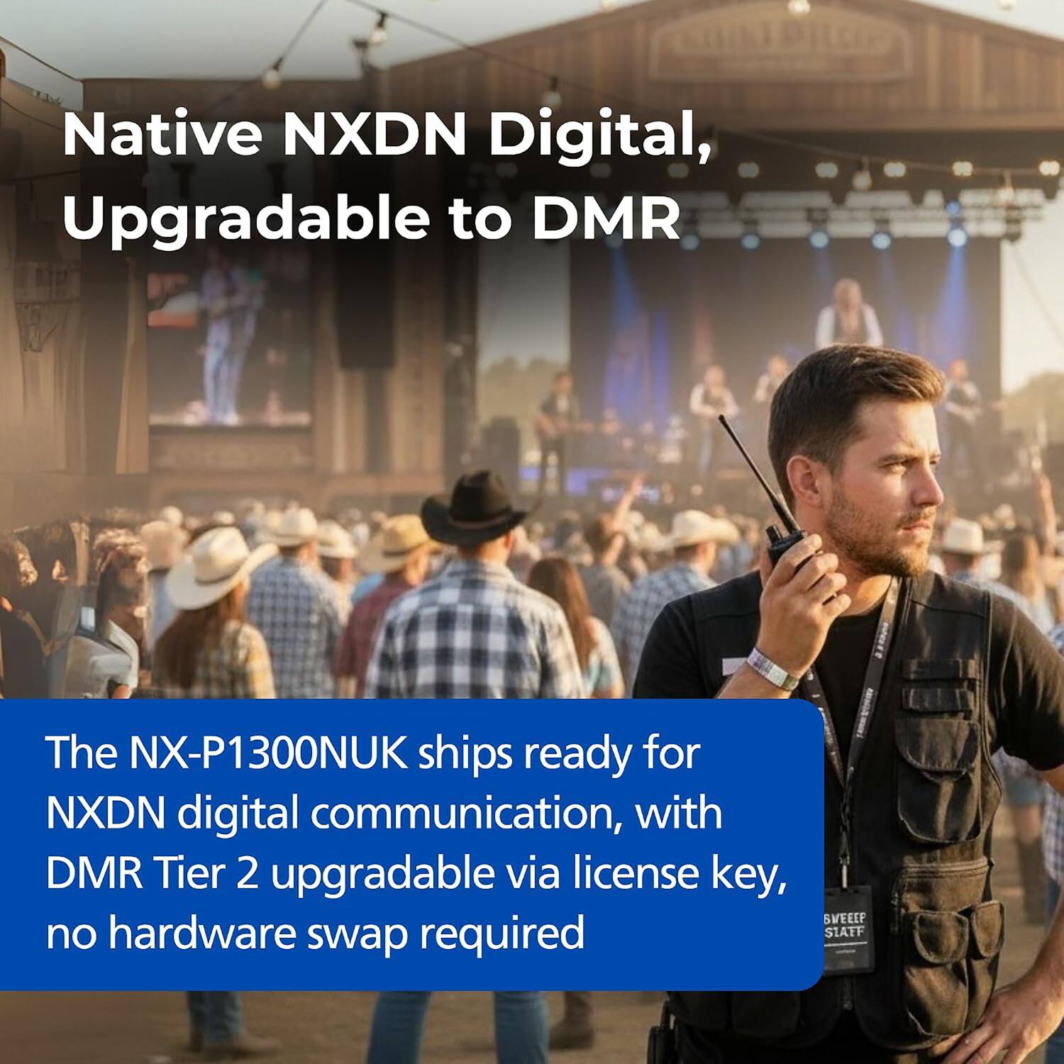 Native NXDN Digital, Upgradable to DMR

The NX-P1300NUK ships ready for NXDN digital communication, with DMR Tier 2 upgradable via license key, no hardware swap required