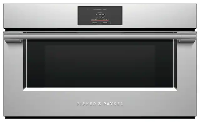 Fisher & Paykel oven with a digital display showing the temperature at 180 degrees.