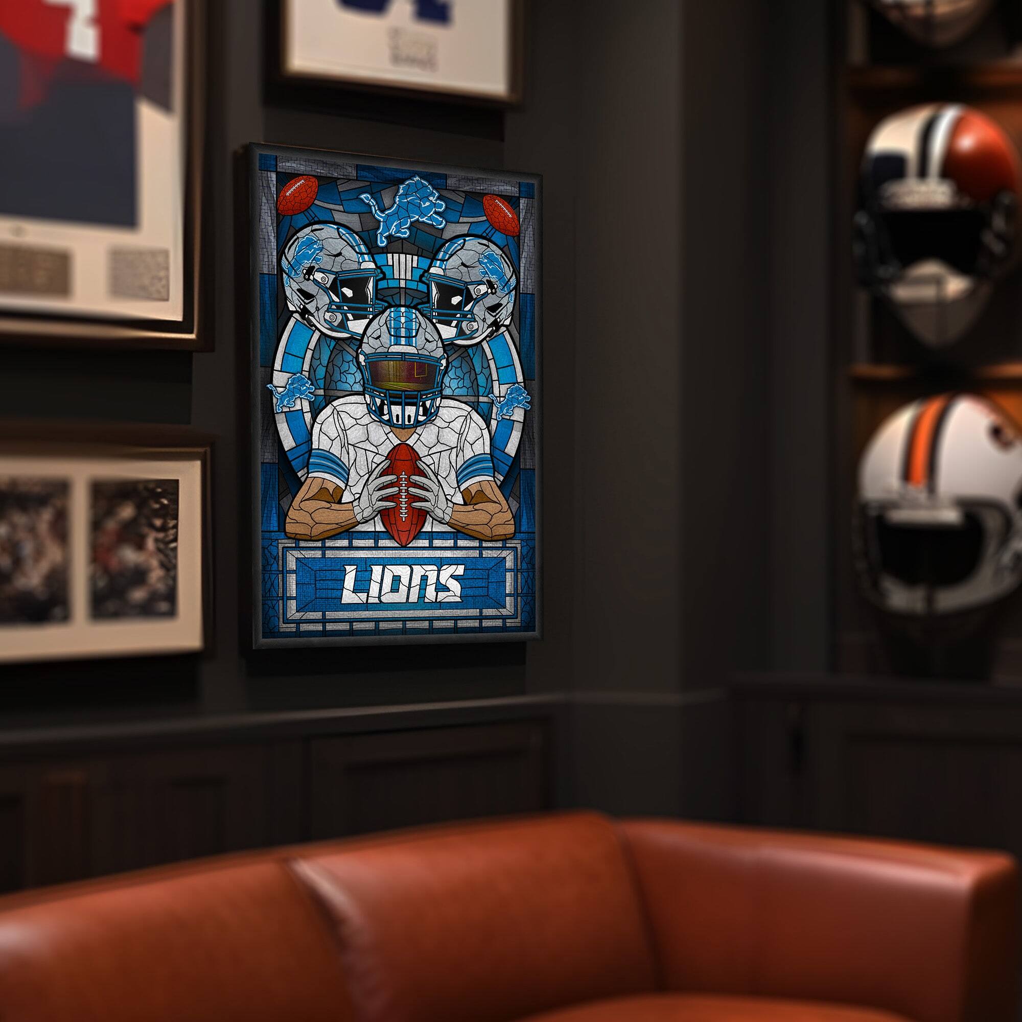 Alt View 1. Sporticulture - Detroit Lions Framed Stained Glass Art Print - Blue.