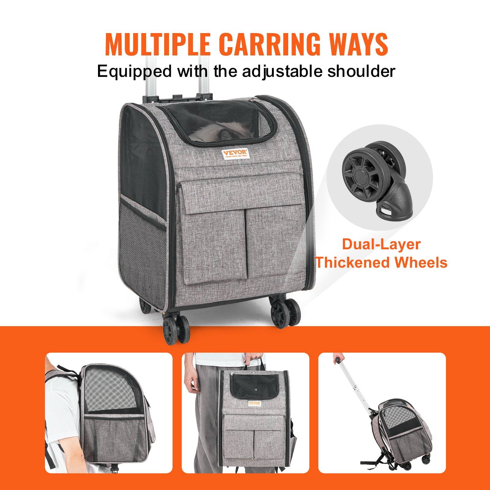 MULTIPLE CARRYING WAYS  
Equipped with the adjustable shoulder  

Dual-Layer Thickened Wheels