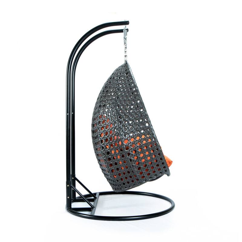 Alt View 1. LeisureMod - Leisuremod Outdoor 2-Person Charcoal Wicker Egg Swing Chair with Steel Stand, Washable Cushions & Waterproof Cover - Orange.