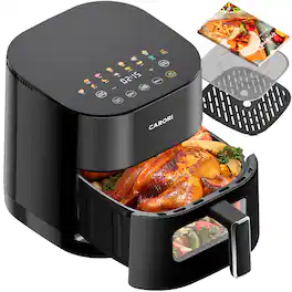 Fullwill - 6-Qt Dual Heat Air Fryer with Silicone Basket, 1700W, 12 Presets, Viewing Window - Black