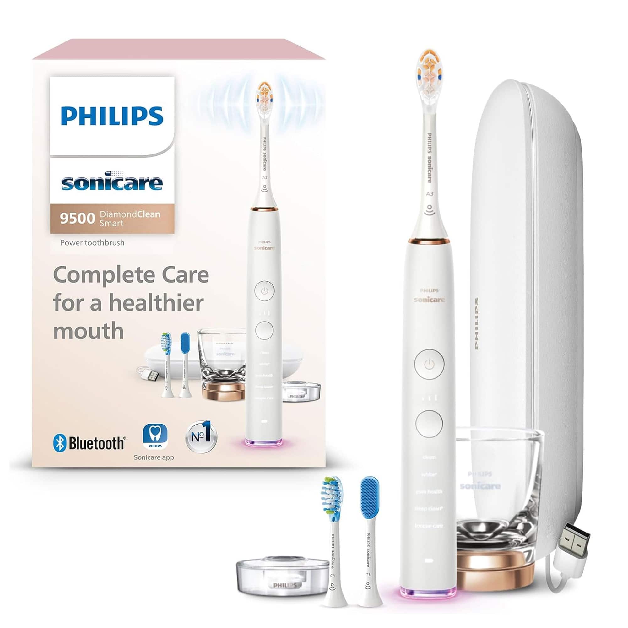PHILIPS sonicare  
9500 DiamondClean Smart  
Power toothbrush  

Complete Care for a healthier mouth  

Bluetooth  
Sonicare app  

PHILIPS sonicare  
9500 DiamondClean Smart  
Power toothbrush  

Complete Care for a healthier mouth  

Bluetooth  
Sonicare app