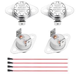 Unique Bargains - 2pcs KSD301 Thermostat 260°C/500°F 30A Normally Closed N.C Adjust Snap Disc Temp Switch with Terminal Wire Ceramic - Silver