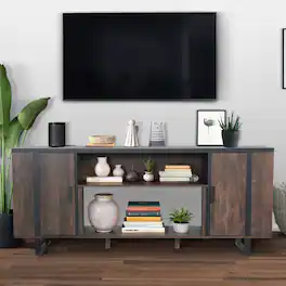 Ihomeadore - 72" Modern TV Stand Entertainment Center with Open Storage Shelves and Cabinets for TV up to 65" - Brown
