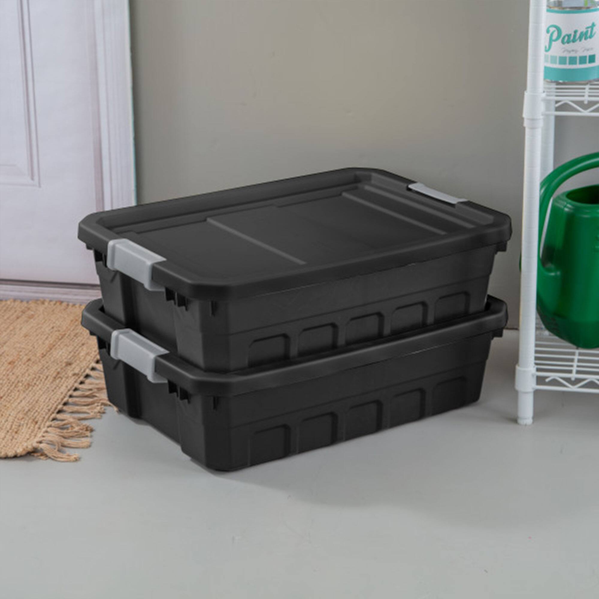 Alt View 2. Sterilite - Sterilite 10 Gallon Industrial Stacker Storage Totes w/ Gray Clip Lids (6 Pack) - Black.