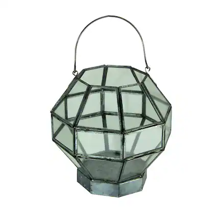 Front. Audrey's - Metal and Glass Octagon Shape Candle Lantern - Gray.