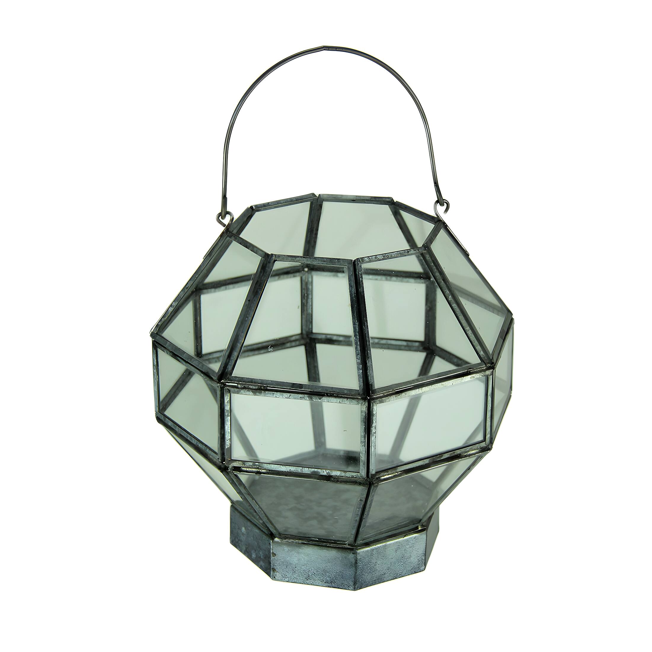 Front. Audrey's - Metal and Glass Octagon Shape Candle Lantern - Gray.