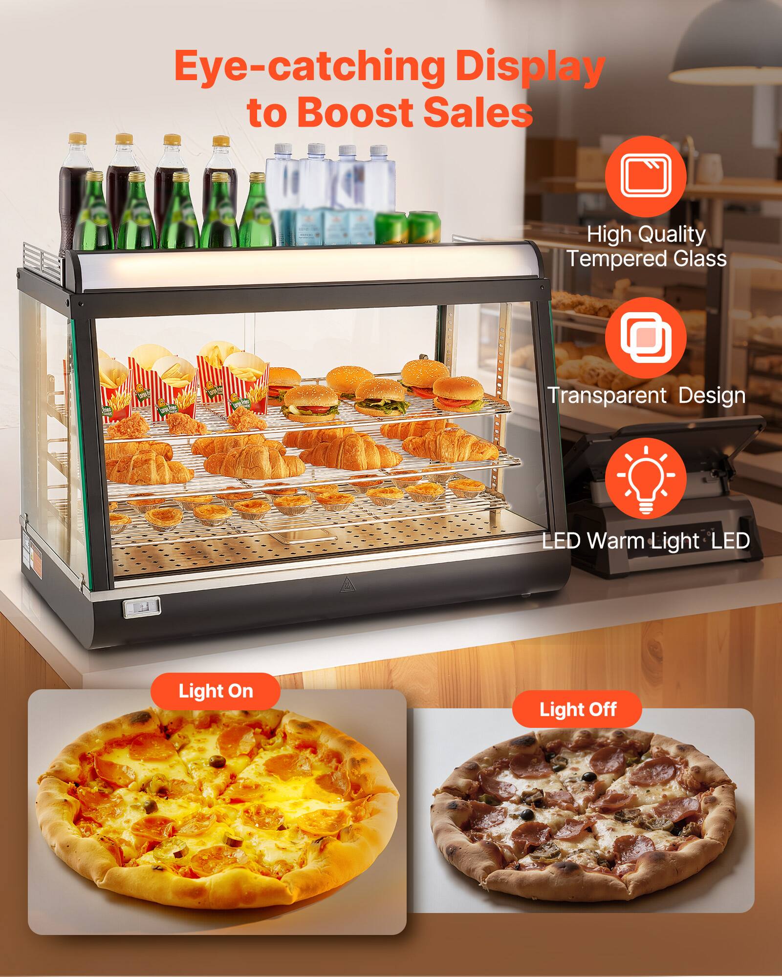 Eye-catching Display to Boost Sales

- High Quality Tempered Glass
- Transparent Design
- LED Warm Light

Light On
Light Off