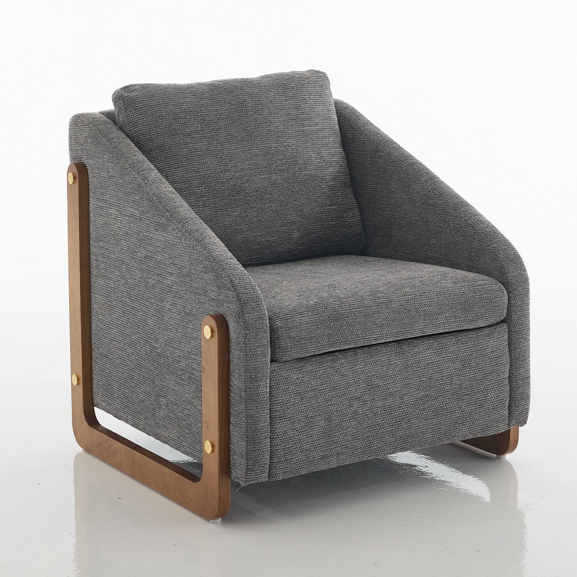 Front. Ecooso - Upholstered Armchair with Wooden Frame, Chenille Fabric Accent Leisure Chair with Cushioned Seat and Backrest - Gray.