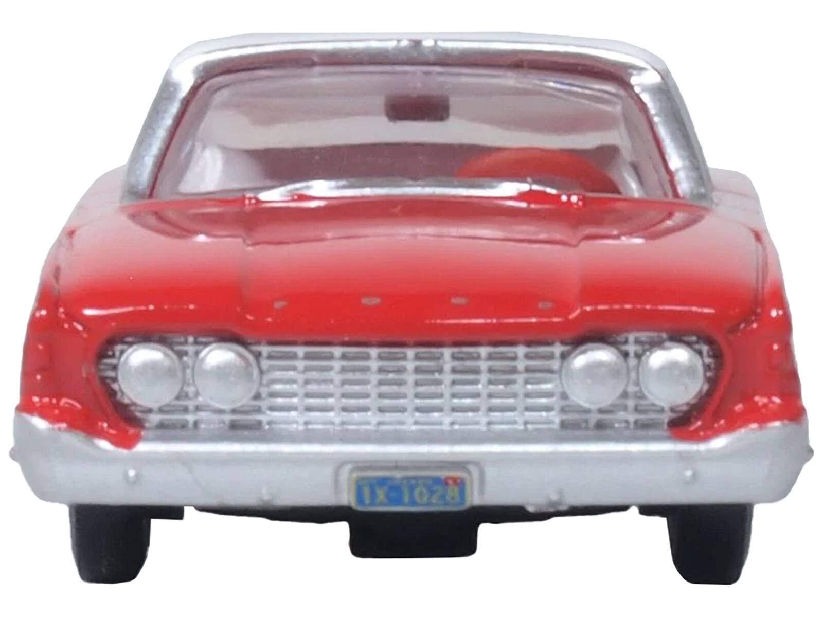 Left. Oxford Diecast - 1960 Ford Fairlane Sedan 500 Monte Carlo Red with Corinthian White Top and Interior 1/87 (HO) Scale - Red And Corinthian White.