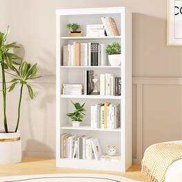 Homhougo - 71" Tall Wooden Bookcase with 5 Tier Open Storage Shelves,Modern Floor Standing Bookshelf for Bedroom - White