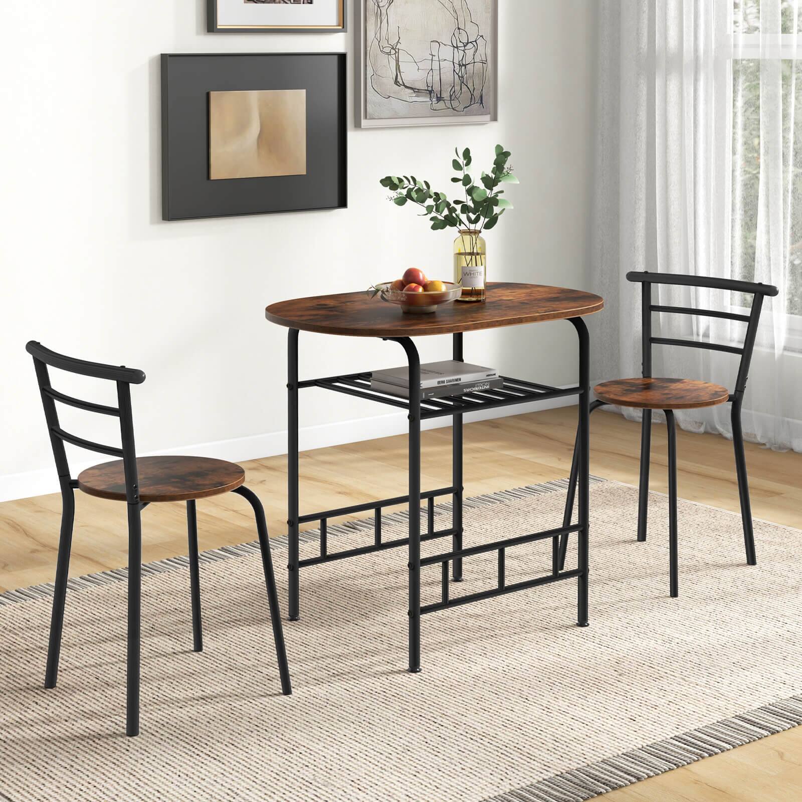 Alt View 12. Costway - 3 Pcs Dining Set Table And 2 Chairs Compact Bistro Pub Breakfast Home Kitchen - Black and Brown.