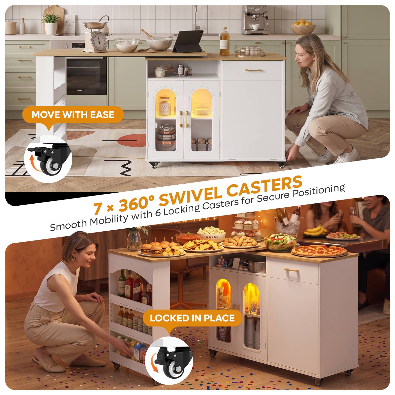 MOVE WITH EASE

SWIVEL CASTERS for Secure Positioning
7 x 360° Swivel Casters for Secure Positioning
Smooth Mobility with 6 Locking Casters

LOCKED IN PLACE