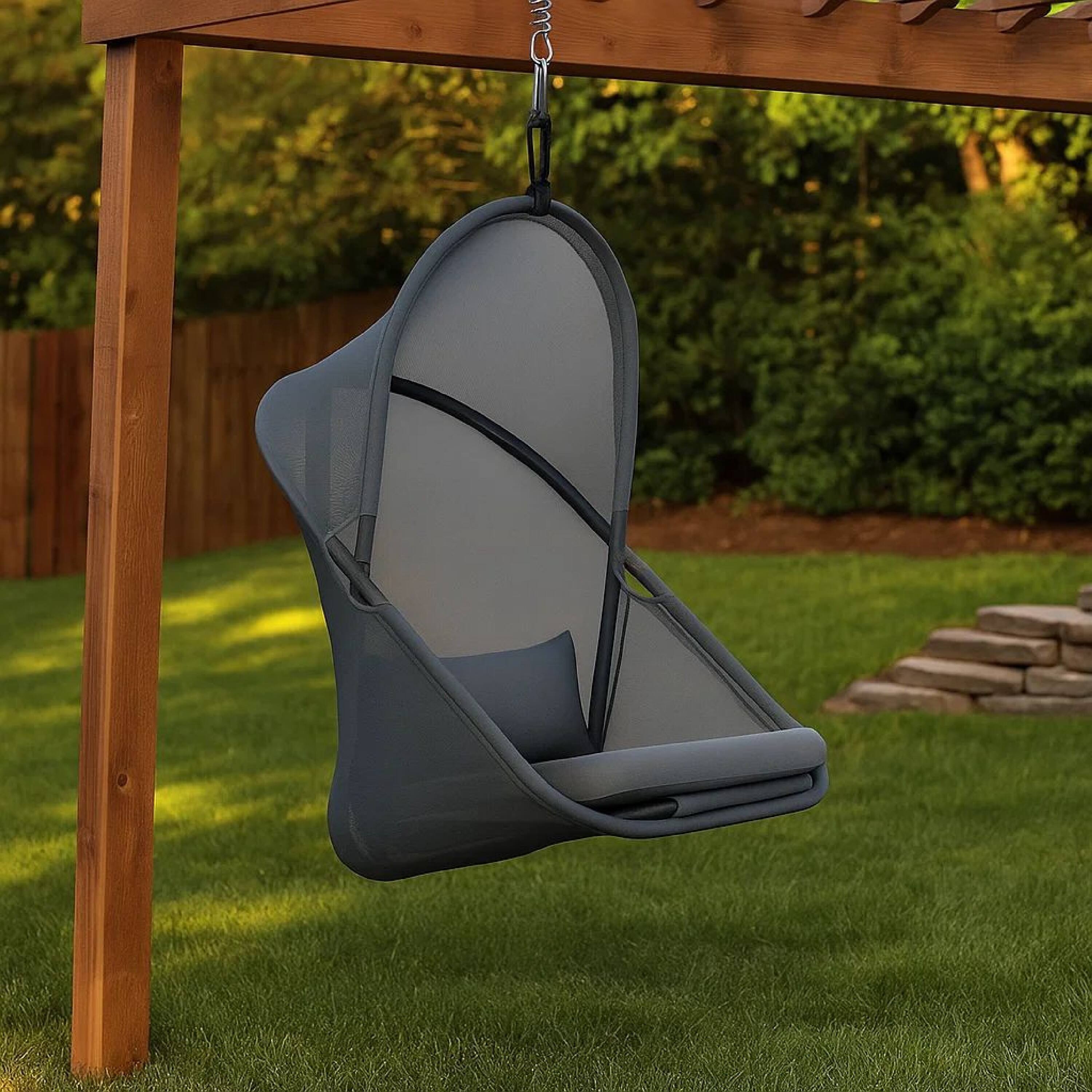 Alt View 7. Manhattan Lane - Cery Outdoor Hanging Swing Chair, Cushioned Dark Gray Mesh - Dark Gray.