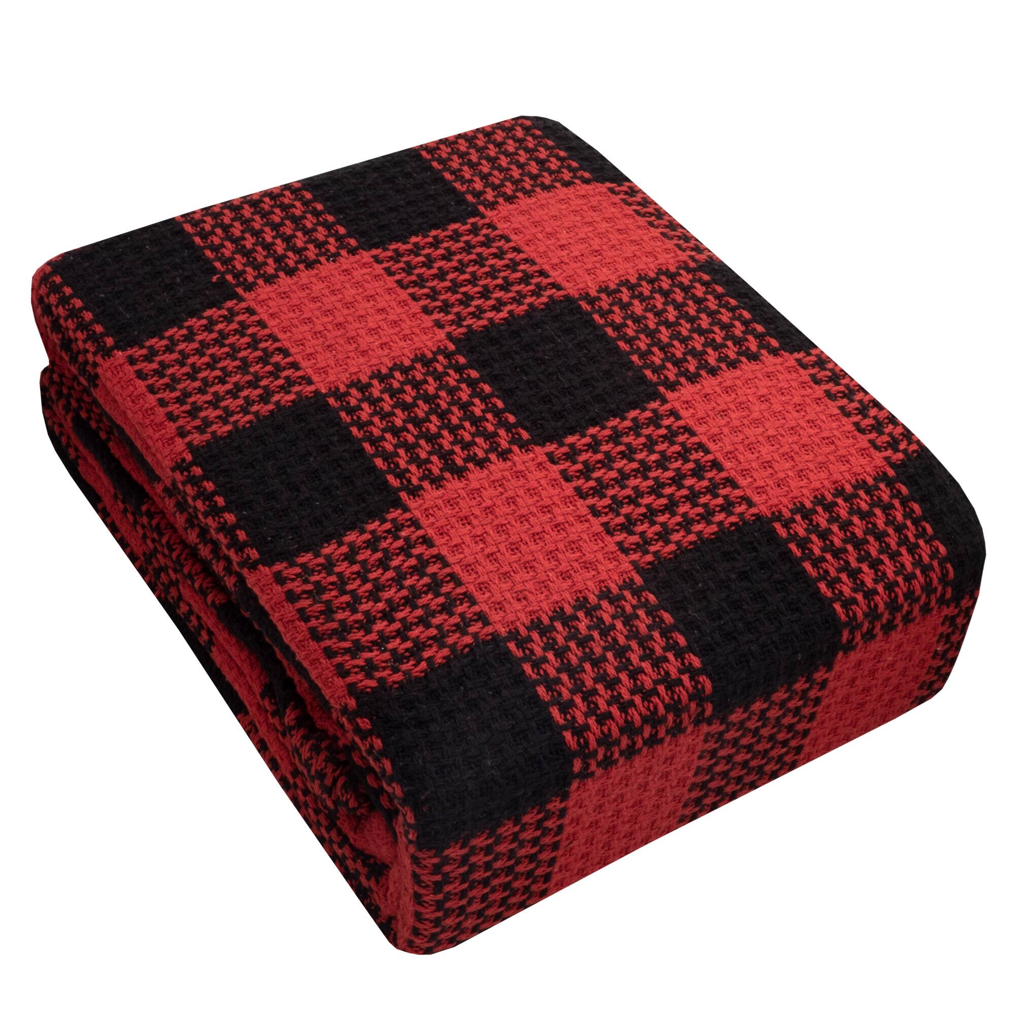 Angle. Sweet Home Collection - 100% Cotton Blend Blanket, Luxury Breathable Buffalo Plaid Weave Design, Full/Queen - Burgundy/Black.