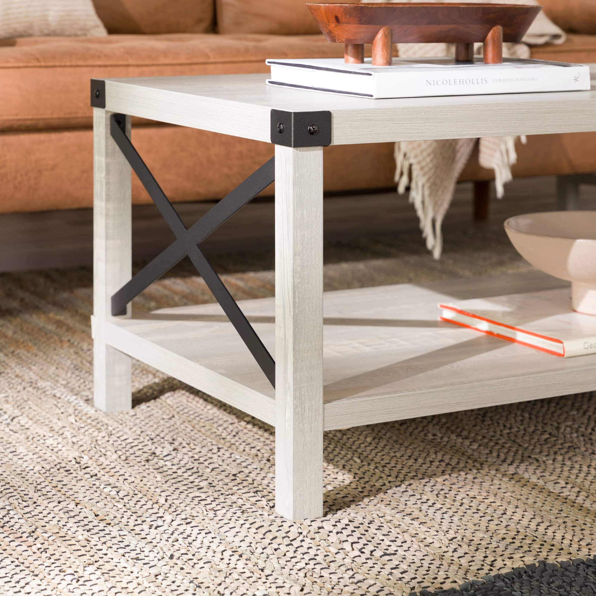 Alt View Zoom 13. Walker Edison - Rustic Farmhouse Wood Coffee Table - Stone Gray.