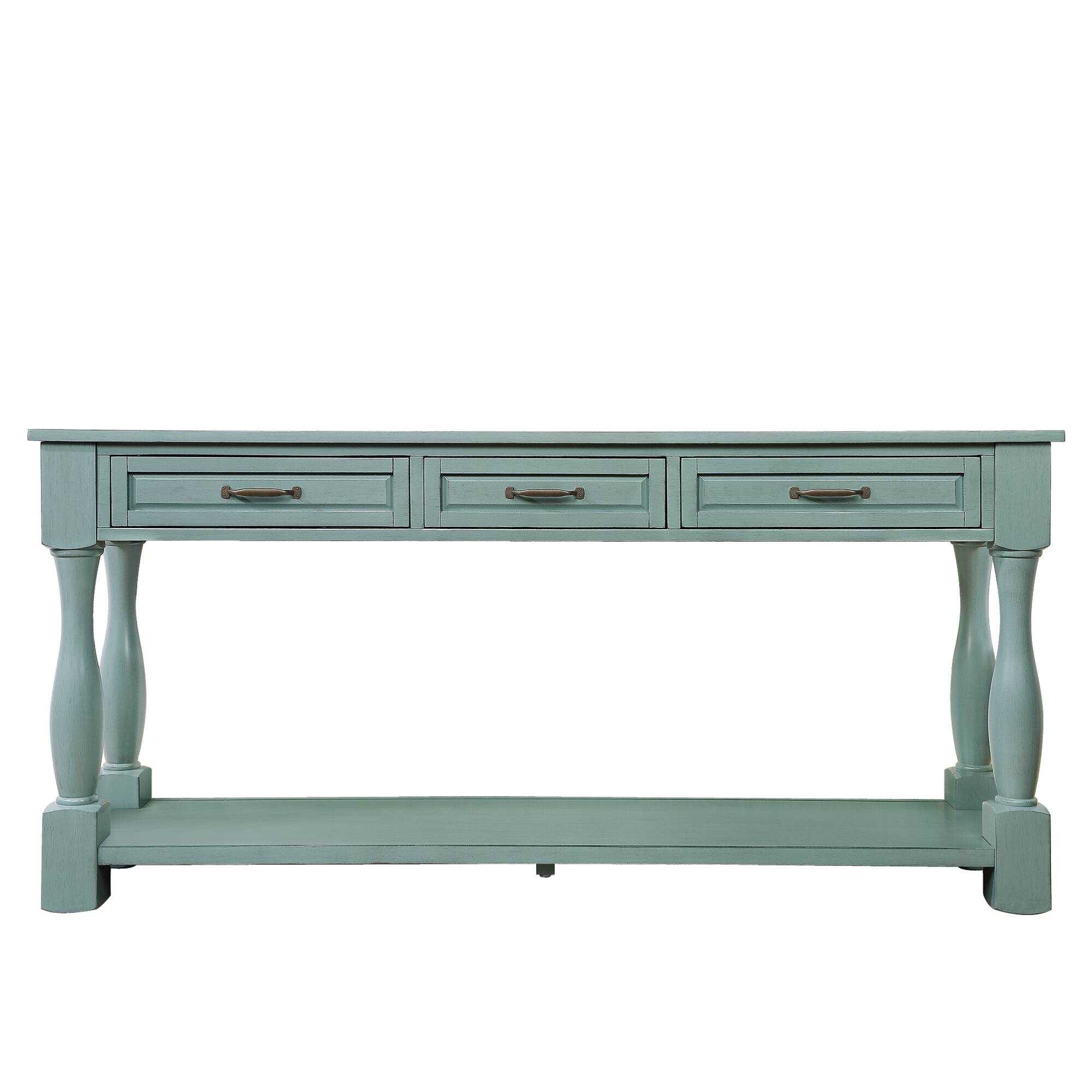 Alt View 8. GOODSILO - Extra-Long Wooden Console Table with Three Drawers and Bottom Shelf for Entryway or Hallway Use - Retro Blue.