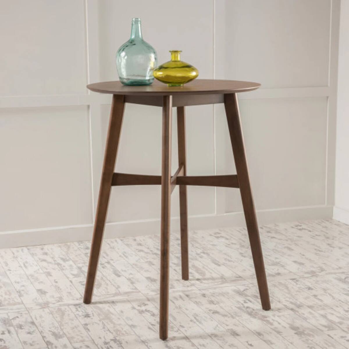 Front. Loheer - Loheer Round Wooden Bar Table, Natural Walnut, 42 Inch Bar Height for Kitchen or Dining Room - Natural Walnut.