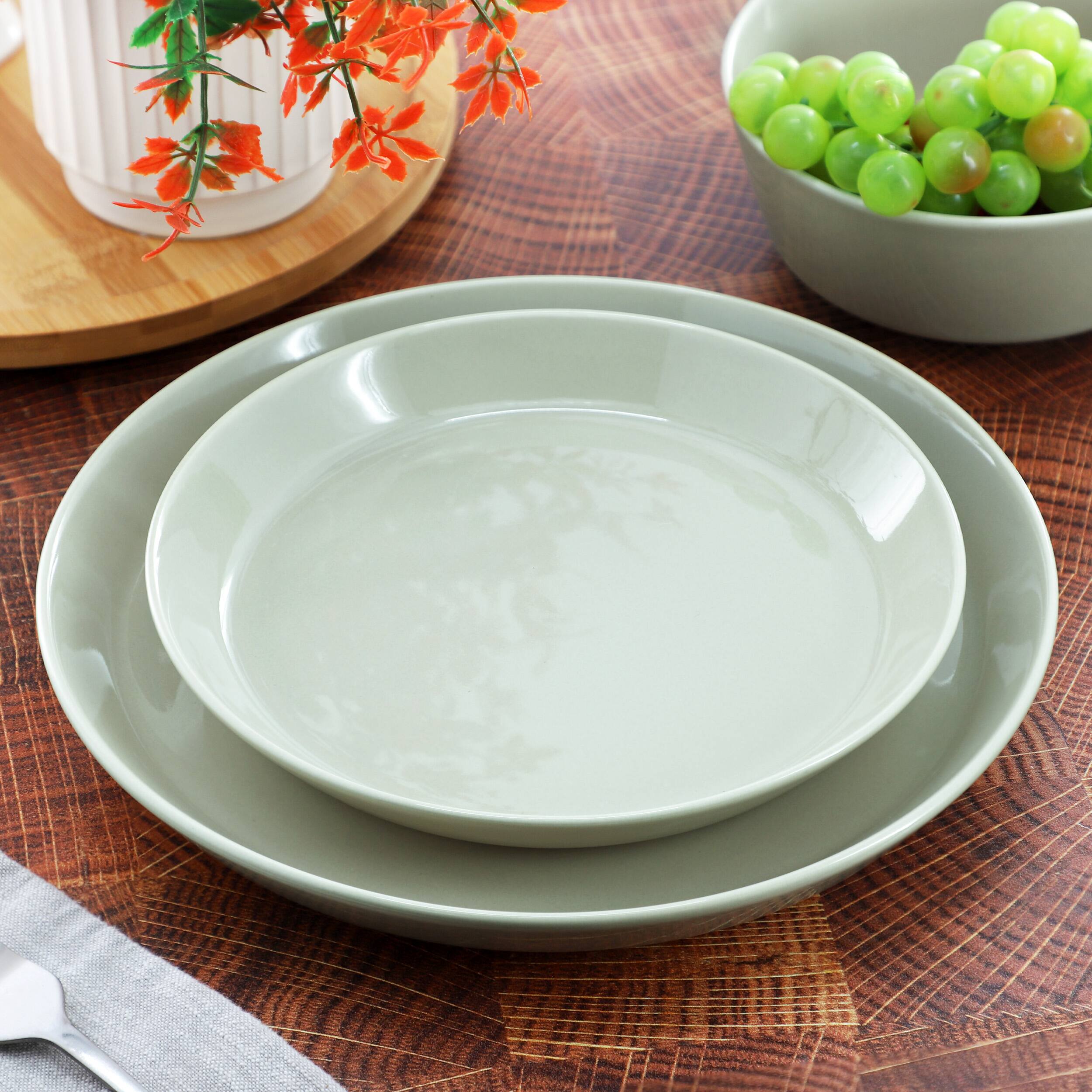 Alt View 1. Gibson - Gibson Elite Sunlit Mist 12 Piece Round Stoneware Dinnerware Set in Green - Green.