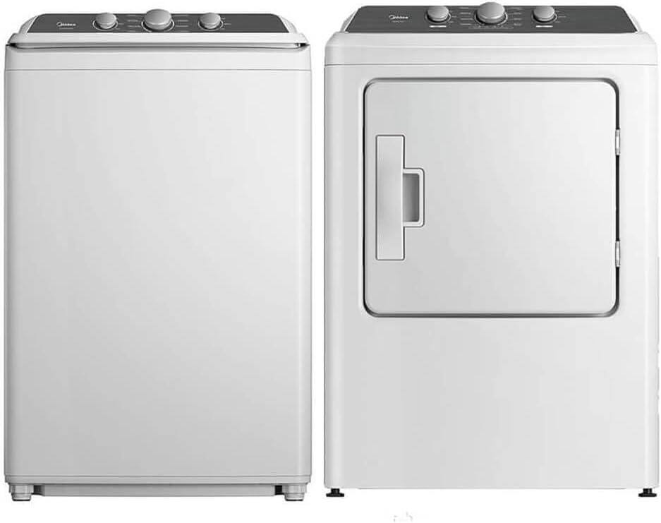 Angle. Midea - Midea White Top Load Washer and Electric Dryer Laundry Pair Bundle 4.1 Cu Ft Washer 7 Cu Ft Dryer with Vent Power Cord a - White.