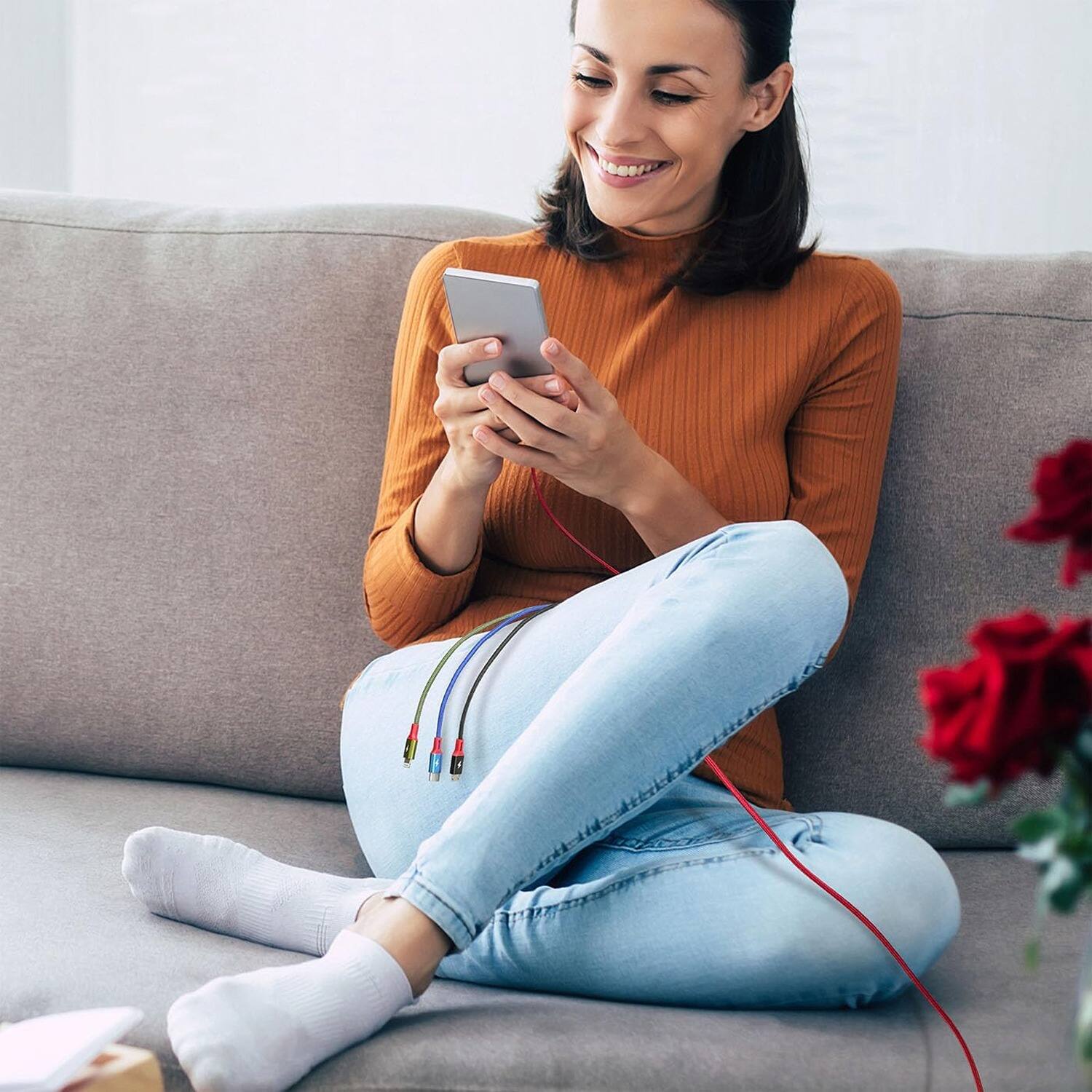 Alt View 3. MOSZAR LLC - 2-Pack 6Ft 4-in-1 Multi USB Fast Charging Cable - Red.