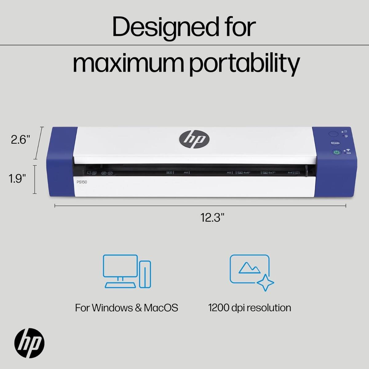 Designed for maximum portability

2.6" x 1.9" x 12.3" 

For Windows & MacOS

1200 dpi resolution