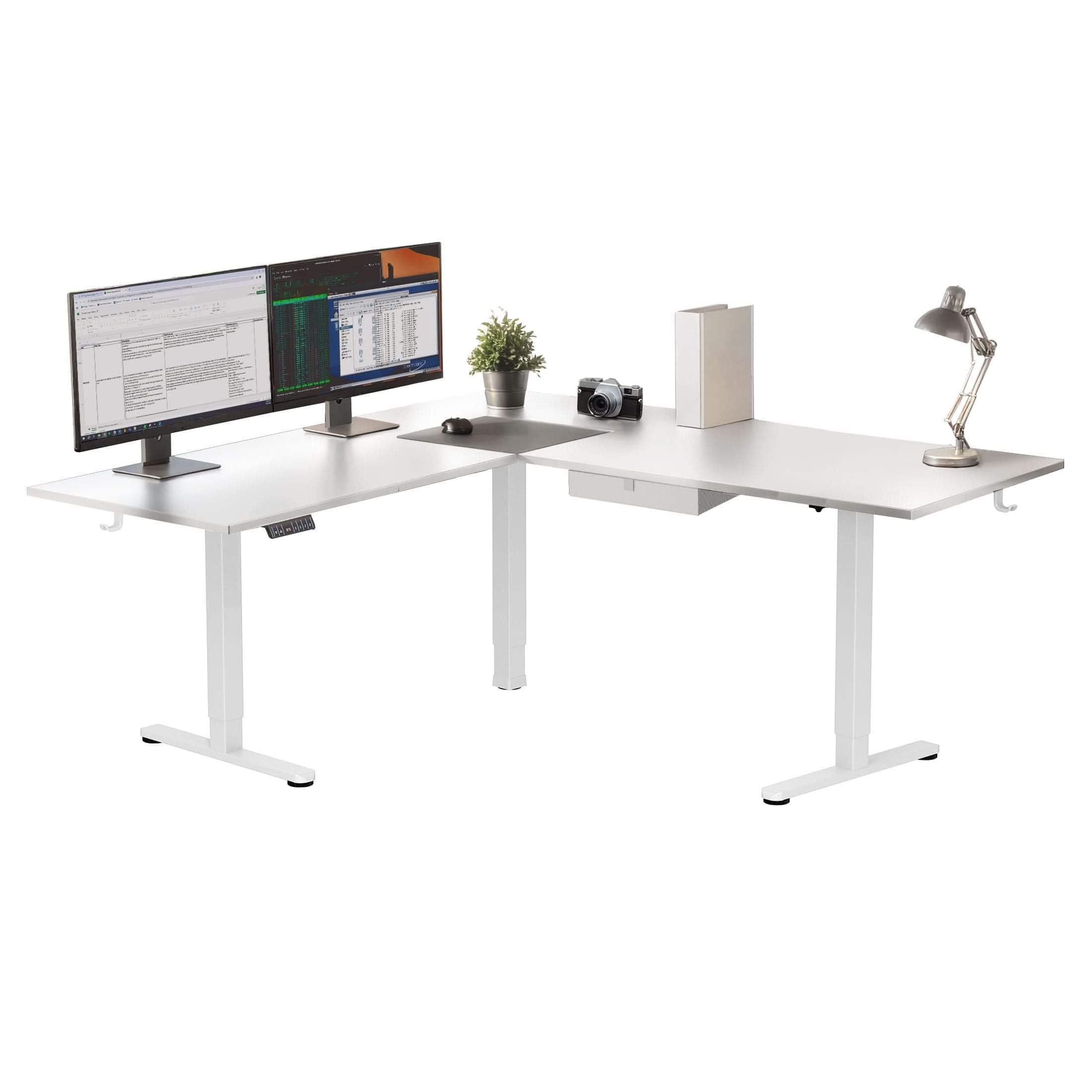 Mount-It! - XL Electric Height Adjustable Corner Standing Desk with Dual Motor and Memory Presets, Frame and Tabletop - White