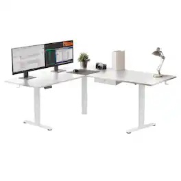 Mount-It! - XL Electric Height Adjustable Corner Standing Desk with Dual Motor and Memory Presets, Frame and Tabletop - White