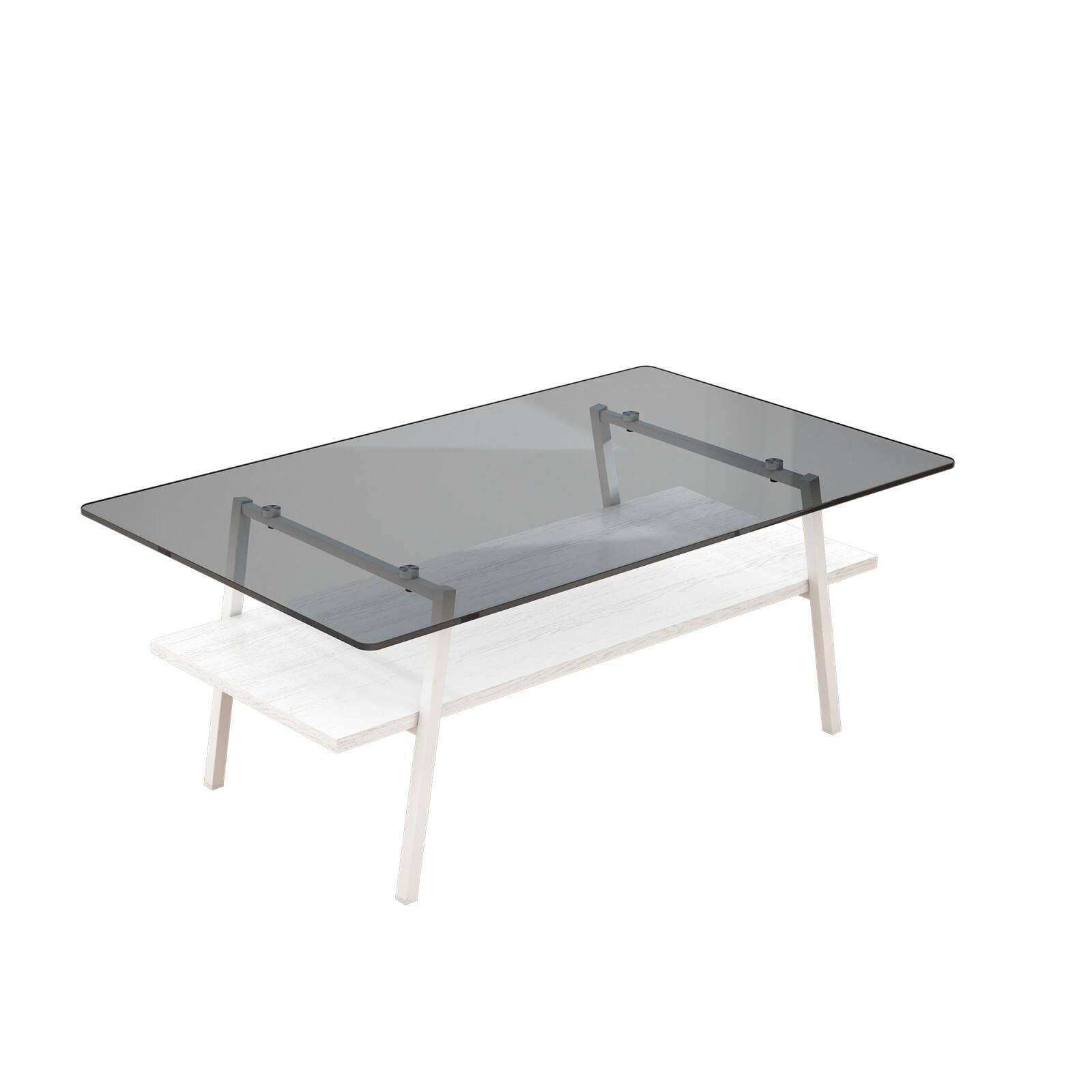 Alt View 7. Ecooso - Rectangle Coffee Table with Tempered Glass top and White Metal Legs, Modern Table for Living Room - Gray.