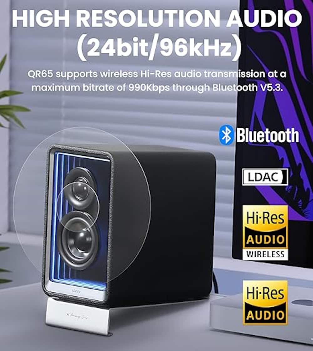 HIGH RESOLUTION AUDIO (24bit/96kHz) QR65 supports wireless Hi-Res audio transmission at a maximum bitrate of 990Kbps through Bluetooth V5.3. Bluetooth LDAC Hi-Res AUDIO WIRELESS