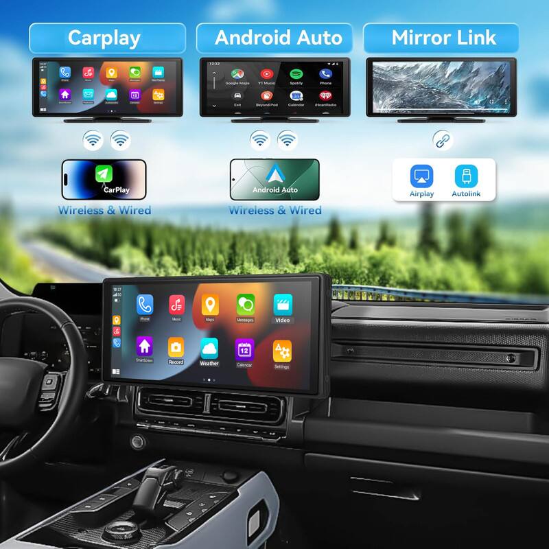 Carplay  
Android Auto  
Mirror Link  

Wireless & Wired  
Wireless & Wired  
Airplay  
Autolink  

CarPlay  
Android Auto  

Phone  
Music  
Maps  
Messages  
Settings  
Weather  
Calendar  

Google Maps  
YouTube Music  
Spotify  
Phone  
Calendar  
Settings  

Airplay  
Video