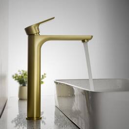 Boyel Living - 1.2 GPM Single Handle Single Hole Bathroom Faucet with Water Supply Hose and Built in Aerator Tall - Brushed Gold