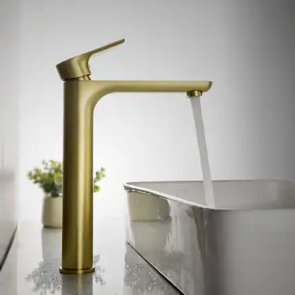 Front. Boyel Living - 1.2 GPM Single Handle Single Hole Bathroom Faucet with Water Supply Hose and Built in Aerator in Brushed Gold Tall - Brushed Gold.